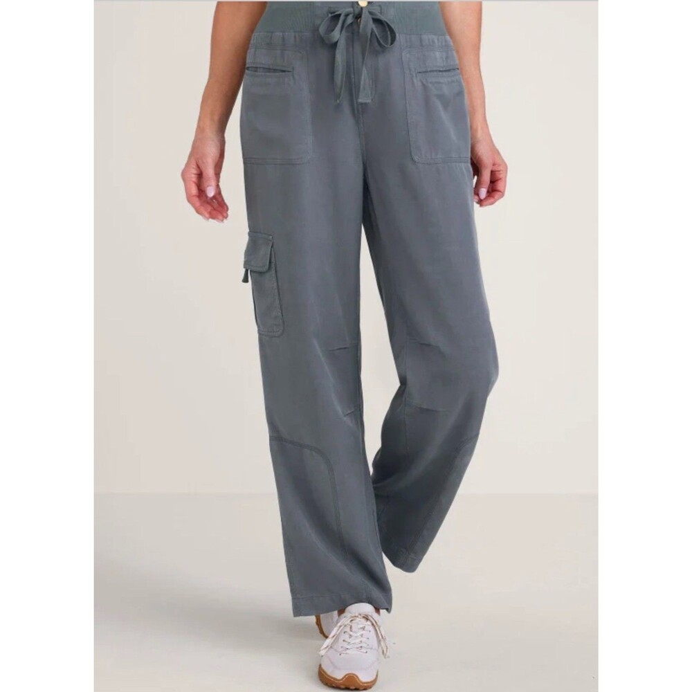Soft Surroundings XL Benecia Cargo Pants Gray Drawstring Lyocell Pockets